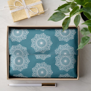 Papel De Seda Mandala Blanca sobre Fondo Azul