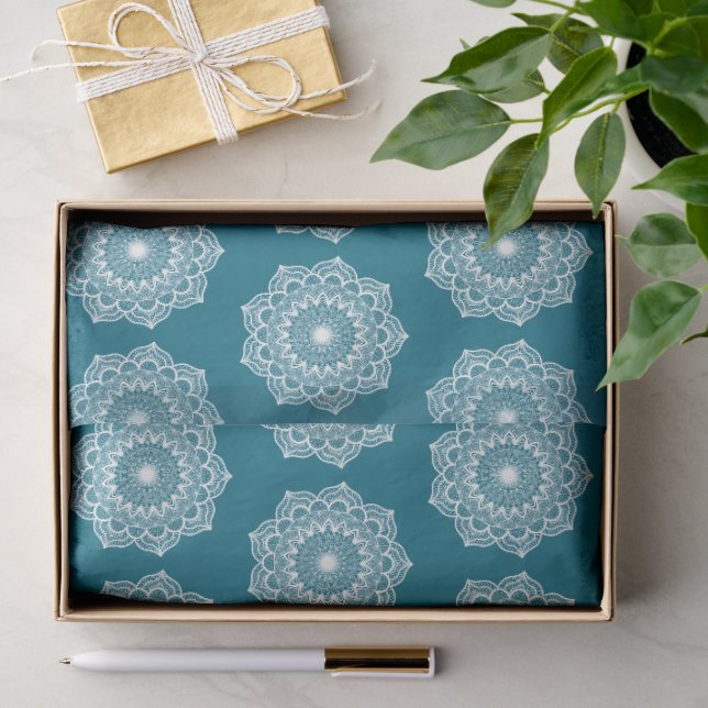 Papel De Seda Mandala Blanca sobre Fondo Azul (Regalo )