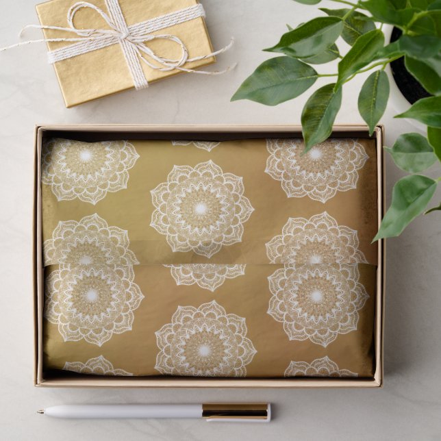 Papel De Seda Mandala Blanca sobre Fondo Dorado (Regalo )