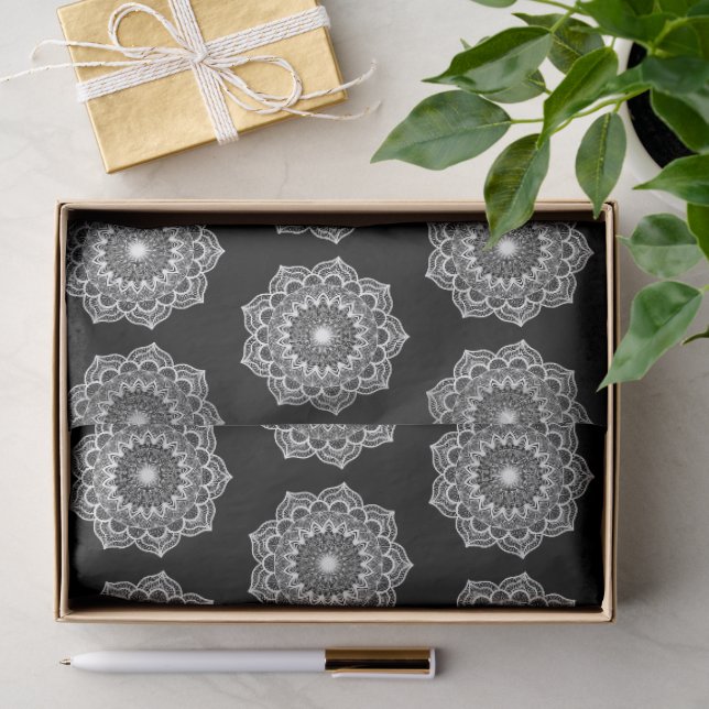 Papel De Seda Mandala Blanca sobre Fondo Negro (Regalo )