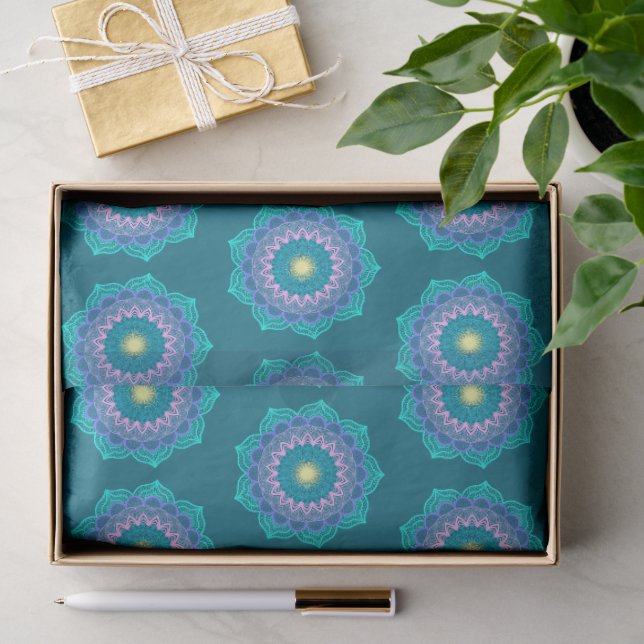 Papel De Seda Mandalá Colorido sobre Fondo Azul (Regalo )