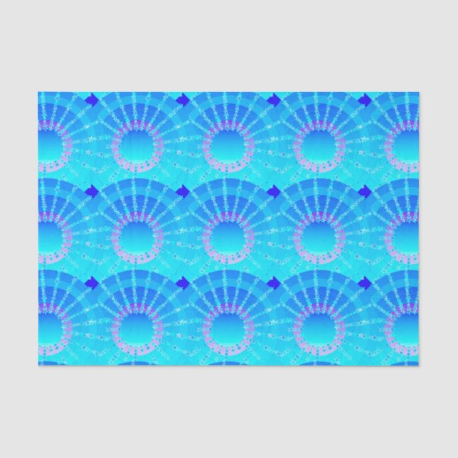 Papel De Seda Mandala con estrellas - gradiente de satín turques (Anverso)