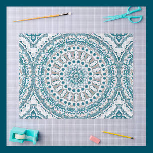 Papel De Seda Mandala de inspiración Verde azulada y oceánica de