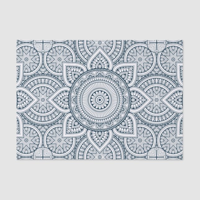 Papel De Seda Mandala floral blanca azul geométrica (Anverso)