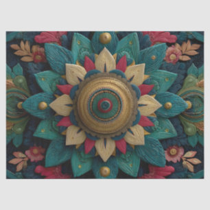 Papel De Seda Mandalá floral texturizado intrincado en azul turq