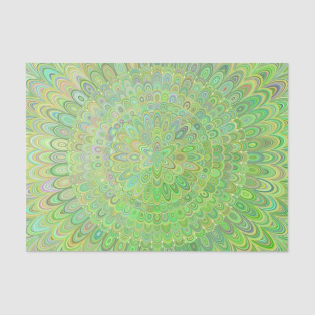 Papel De Seda Mandala floral verde de la pluma (Anverso)