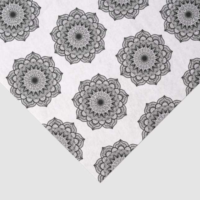 Papel De Seda Mandalá negro sobre fondo blanco (Detalle)