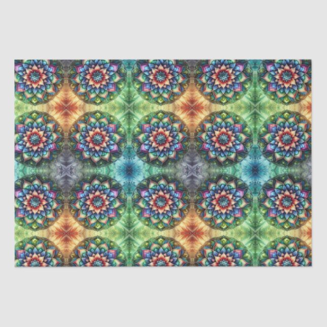 Papel De Seda Mandala retro-moderna de neón celestial (Anverso)