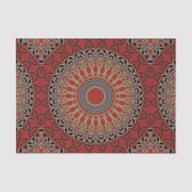 Papel De Seda Mandala roja, verde y azul (Anverso)