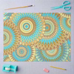 Papel De Seda Mandalá superpuesto azul marrón dorado