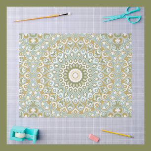 Papel De Seda Mandala terrenal en verde, oro y azul suave