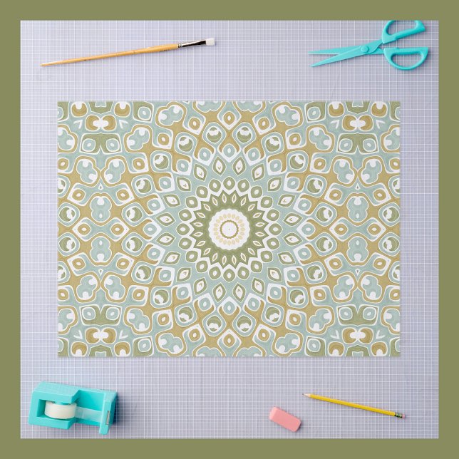 Papel De Seda Mándala Terroso en Verde, Dorado y Azul Suave (Subido por el creador)