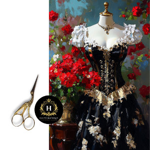 Papel De Seda Maniquí de corsé negro de lujo con decoupage flora
