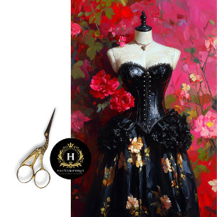 Papel De Seda Maniquí de corsé negro de lujo con decoupage flora