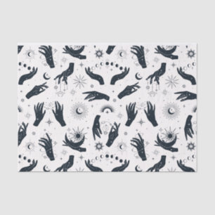 Papel De Seda Mano mística de Boho Moon blanco negro