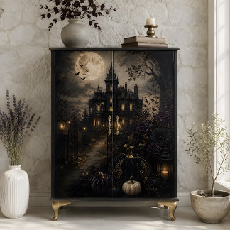 Papel De Seda Mansión Victoriana Embrujada Luna Llena Halloween