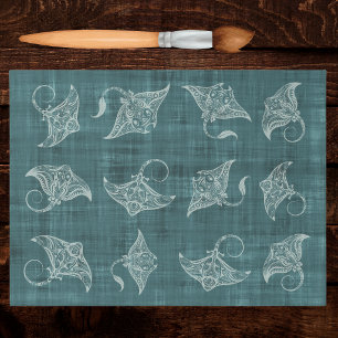 Papel De Seda Manta Raya Criatura Marina Mirada Batik Polinesio
