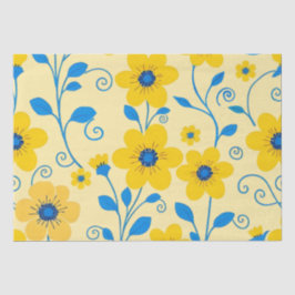 Papel De Seda Mantequilla floral amarilla y azul