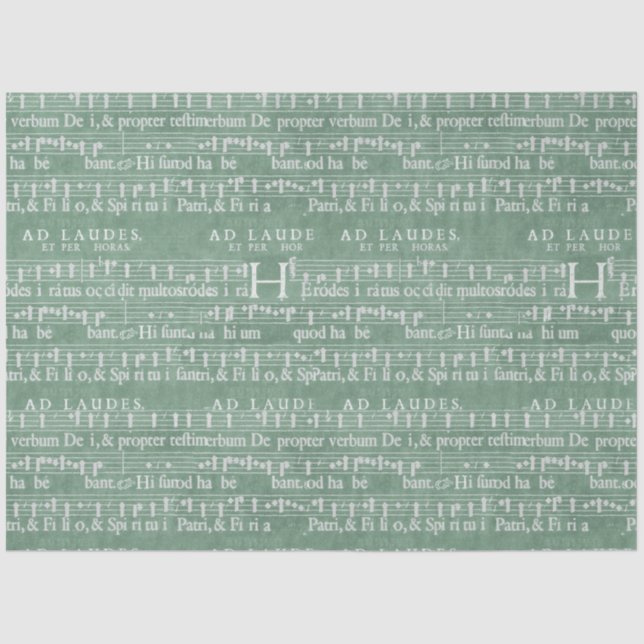 Papel De Seda Manuscrito de música medieval verde Verde azulado (Anverso)