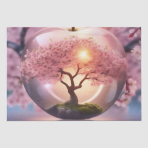 Papel De Seda Manzana translúcida rosa con una escena de árbol d