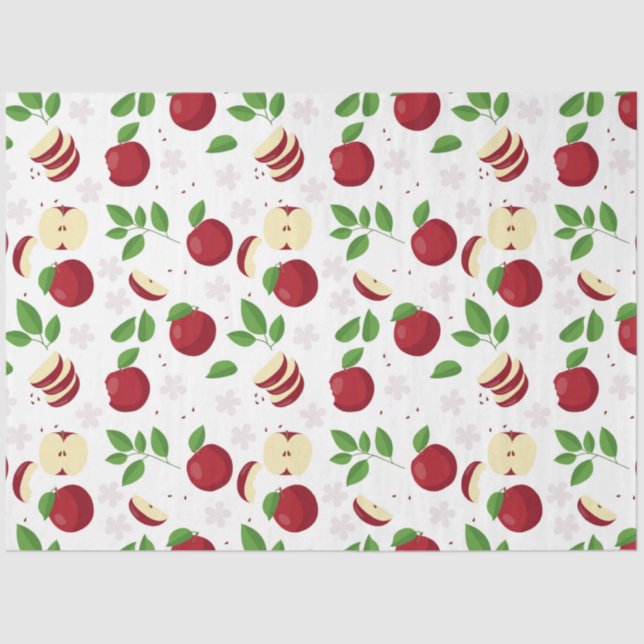 Papel De Seda Manzanas rojas, flores y patrón de vegetación (Anverso)