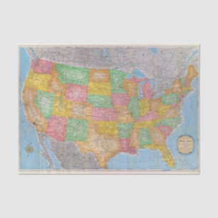 Papel De Seda Mapa 3 de Estados Unidos