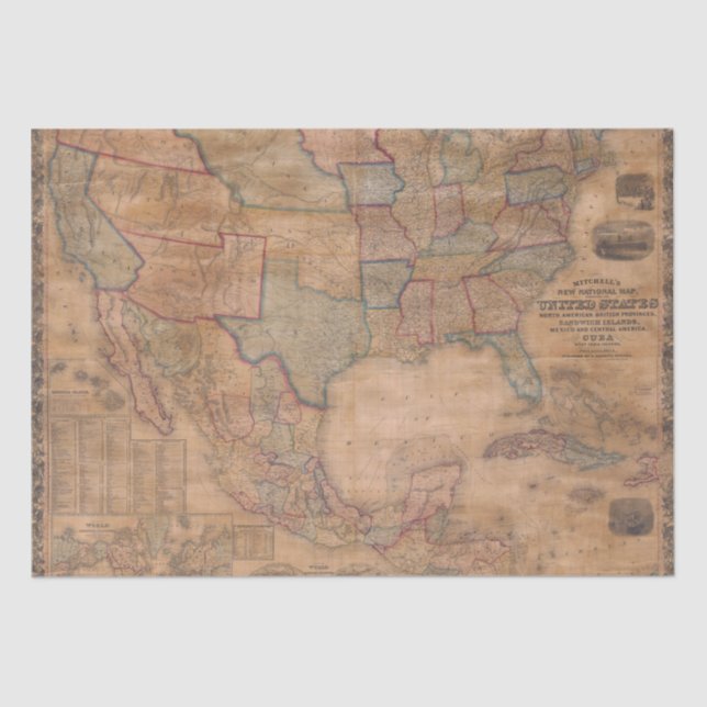 Papel De Seda Mapa antiguo antiguo inspirado (13) (Anverso)