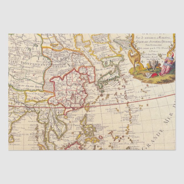 Papel De Seda Mapa antiguo de Asia - Cartela de título francés o (Anverso)