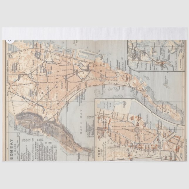Papel De Seda Mapa antiguo de Bombay (Anverso)