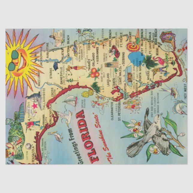 Papel De Seda Mapa Antiguo de Florida  (Anverso)