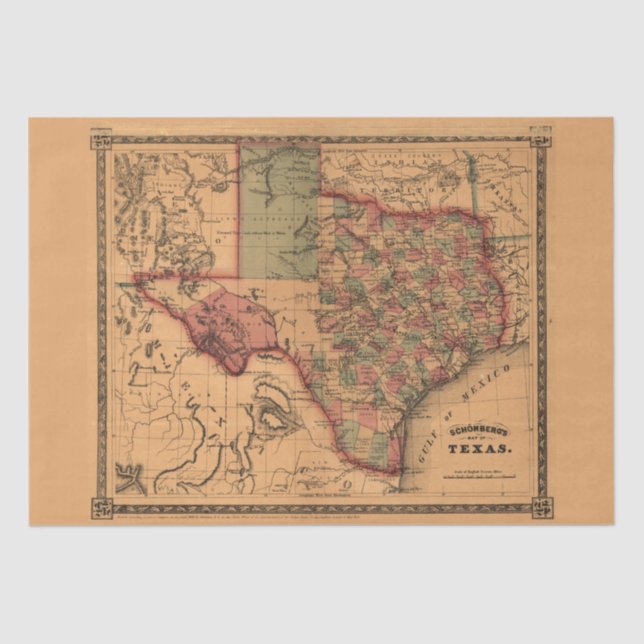 Papel De Seda Mapa Antiguo de Texas #1 (Anverso)