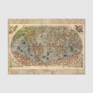 Papel De Seda Mapa Antiguo del Mundo de Forlani de 1565 Cartogra