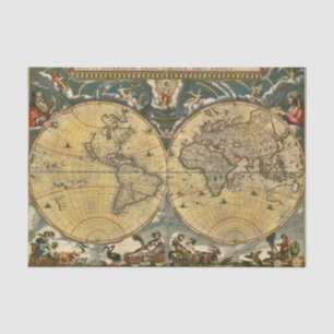 Papel De Seda Mapa Antiguo del Mundo J. Blaeu 1664