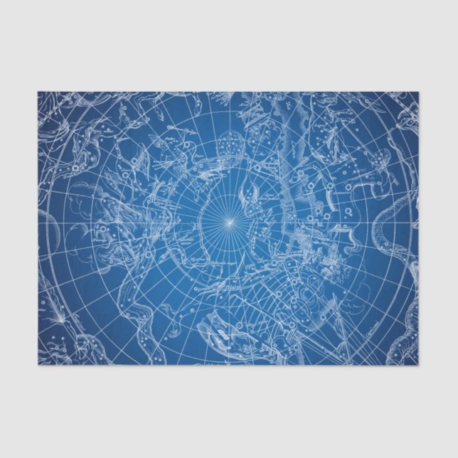 Papel De Seda Mapa astrológico blanco y azul (Anverso)