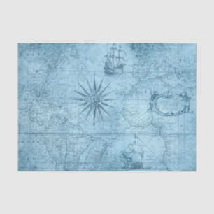 Papel De Seda Mapa azul y barcos de estilo vintage llamativo