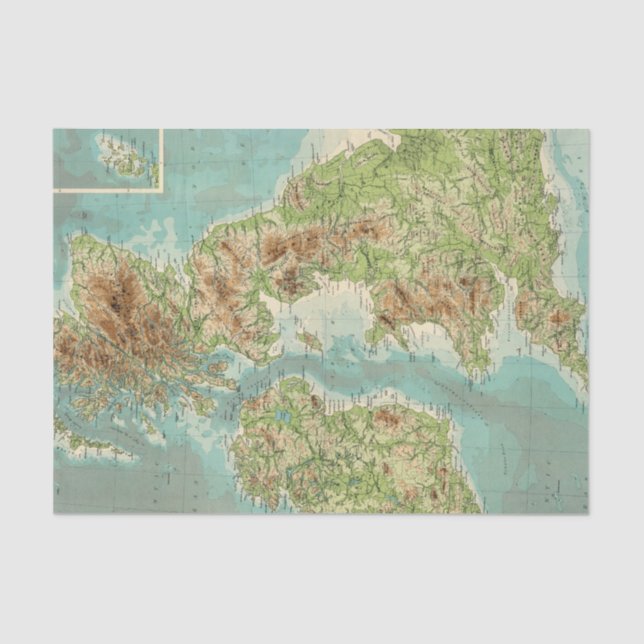 Papel De Seda Mapa bathyorographical de las islas británicas (Anverso)