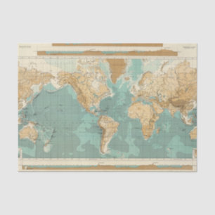 Papel De Seda Mapa bathyorographical del mundo
