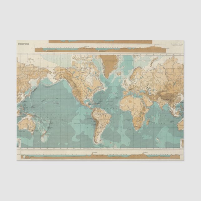 Papel De Seda Mapa bathyorographical del mundo (Anverso)