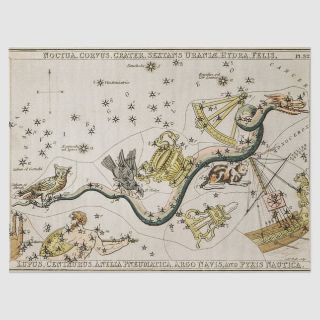 Papel De Seda Mapa celeste astronómico vintage (Anverso)