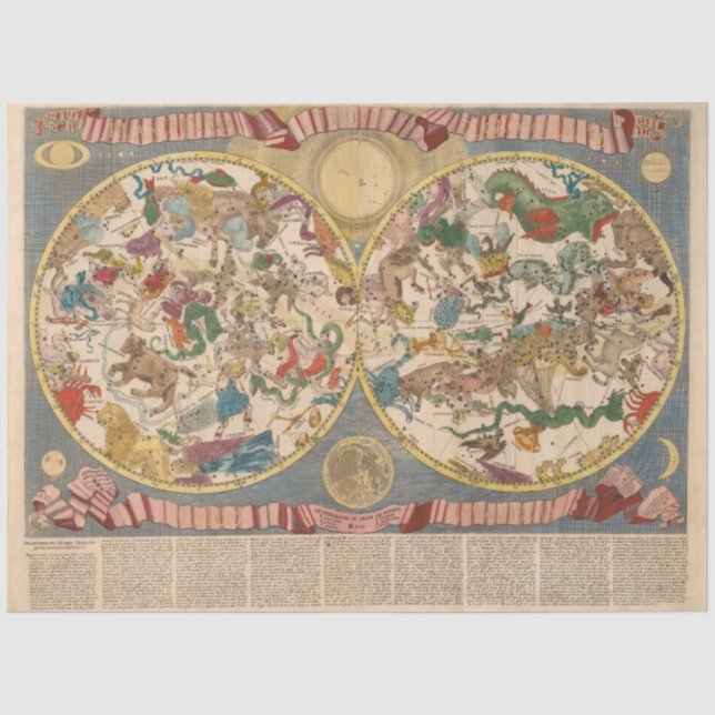 Papel De Seda Mapa celeste de 1687 - Planisfero Del Globo Celest (Anverso)