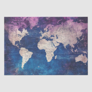 Papel De Seda Mapa Celestial del Mundo en Púrpura Renacentista