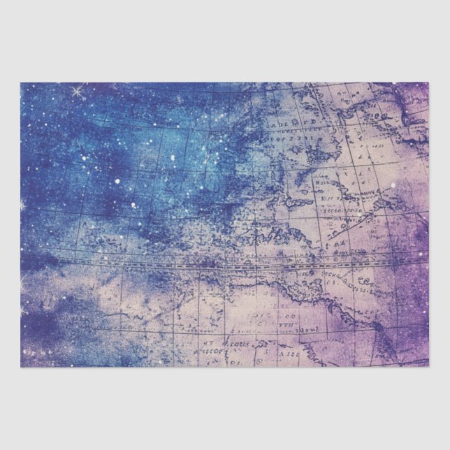 Papel De Seda Mapa Celestial Morado Místico del Mundo (Anverso)