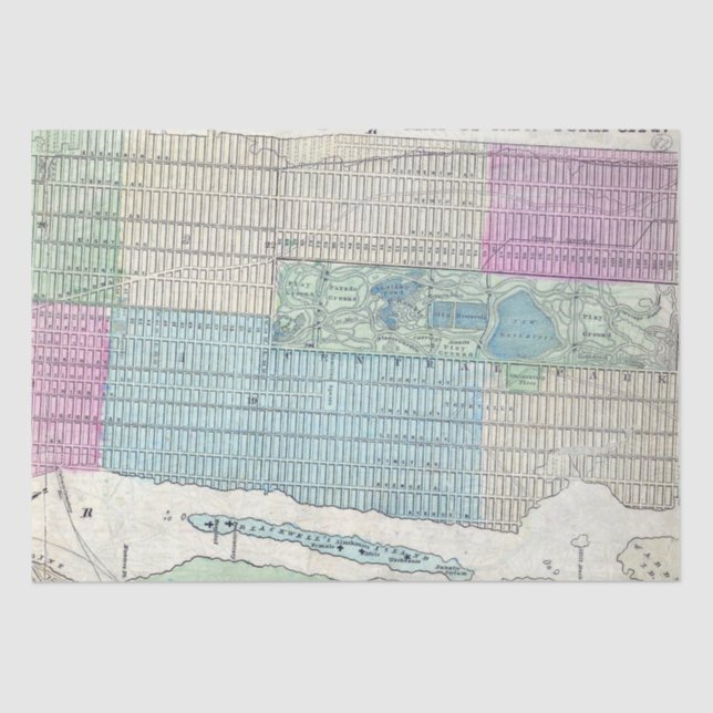 Papel De Seda Mapa de 1870 Parque Central de Nueva York (Anverso)