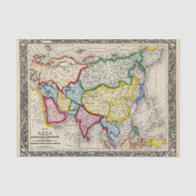 Papel De Seda Mapa de Asia (Anverso)