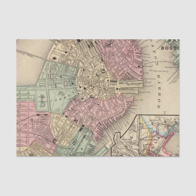 Papel De Seda Mapa de Boston de Mitchell (Anverso)