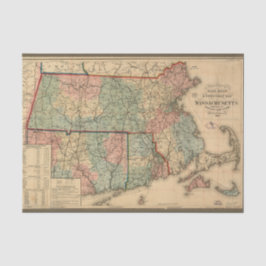 Papel De Seda Mapa de carreteras ferroviarias de Massachusetts, 
