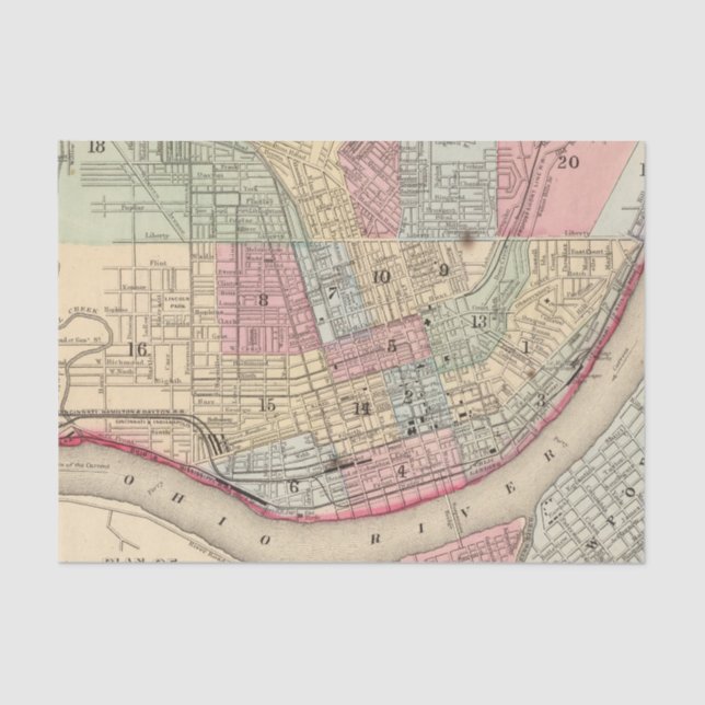 Papel De Seda Mapa de Cincinnati de Mitchell (Anverso)