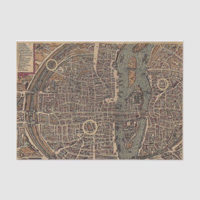 Papel De Seda Mapa de ciudad vintage (Anverso)