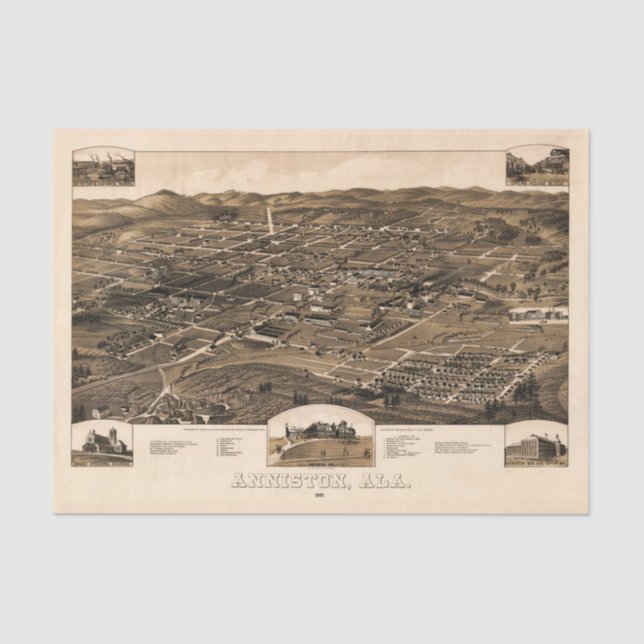 Papel De Seda Mapa de época de Anniston, Alabama (1887) (Anverso)