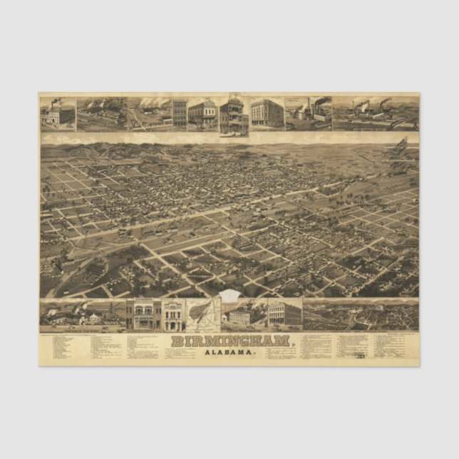Papel De Seda Mapa de época de Birmingham, Alabama (1885) (Anverso)